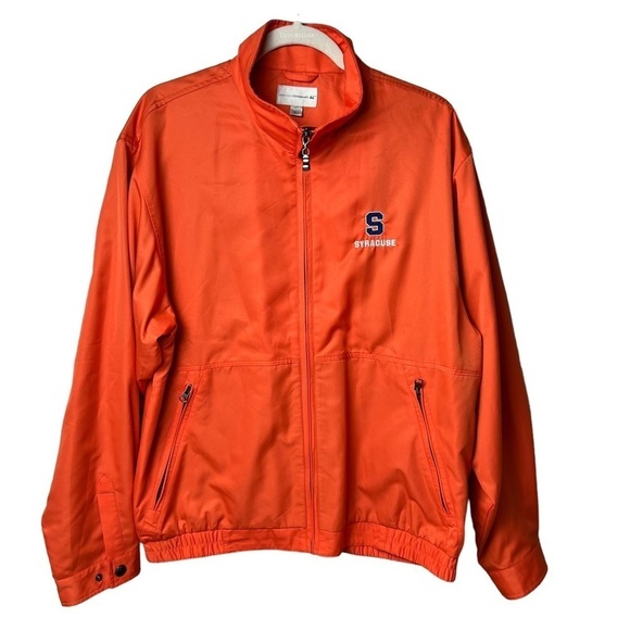 SYRACUSE + CUTTER & BUCK Golf Jacket Orange Lightweight Spring Full Zip Pocket L - Picture 1 of 8